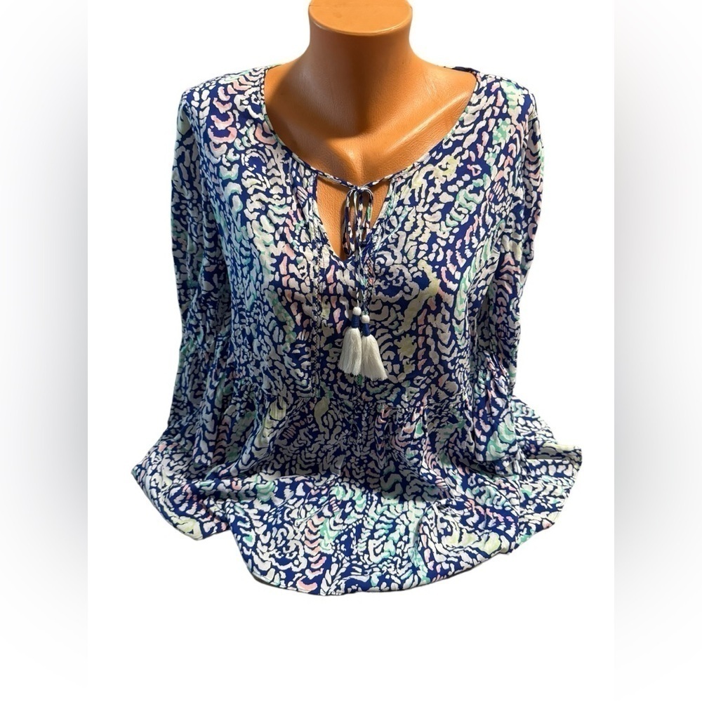 Lilly Pulitzer Tunic Women's Medium Kahli Blue Grotto Move It Or Lose It Coral
